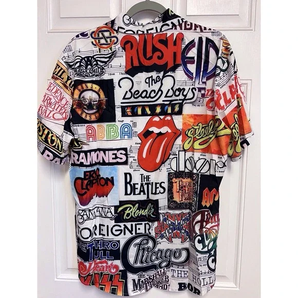 Classic Rock Band Collage Shirt - Button Up-short Sleeve - Picture 6 of 13